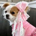 Pink Lace Bow Hair Clip with Cherry Blossom Charm