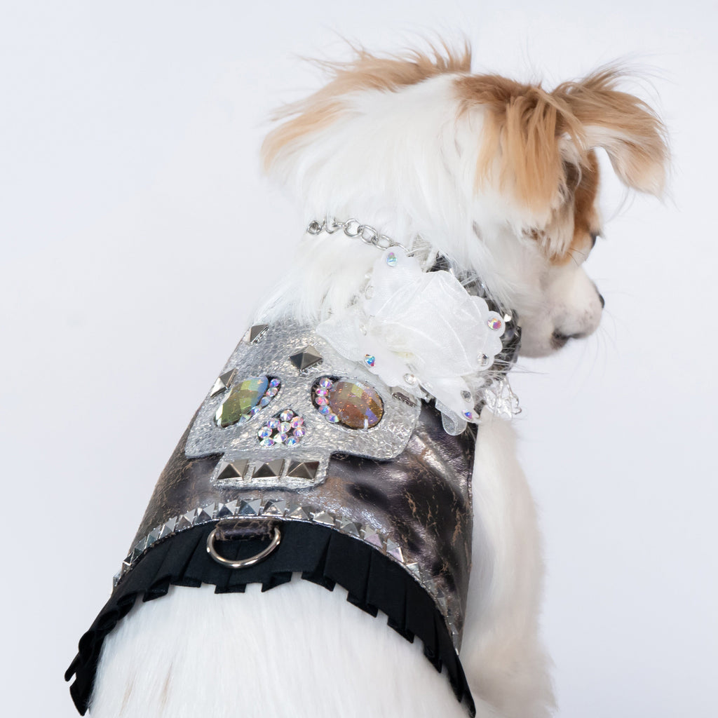 Silver Rockstar Glam Skull Dog Harness Vest