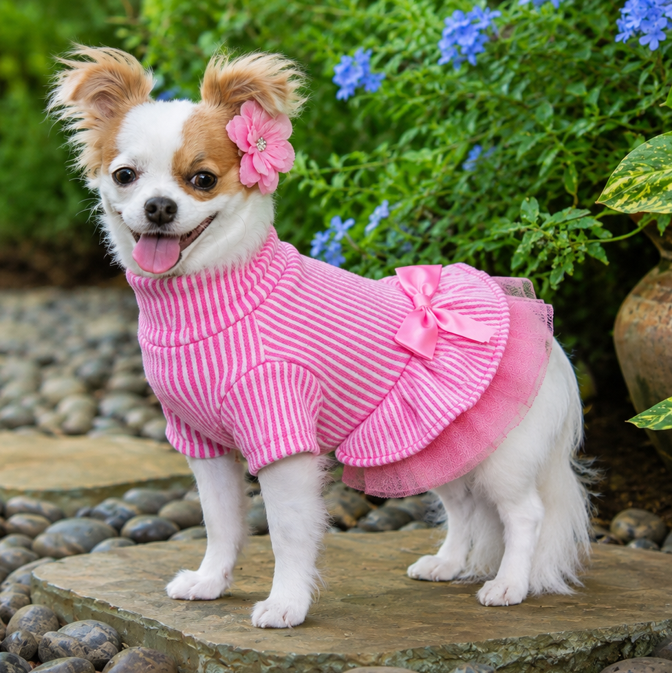 Turtleneck Knitted Tulle Dress