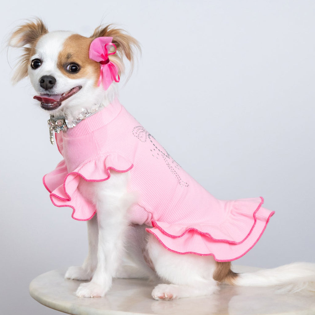 Pink Rhinestone Flutter Dress