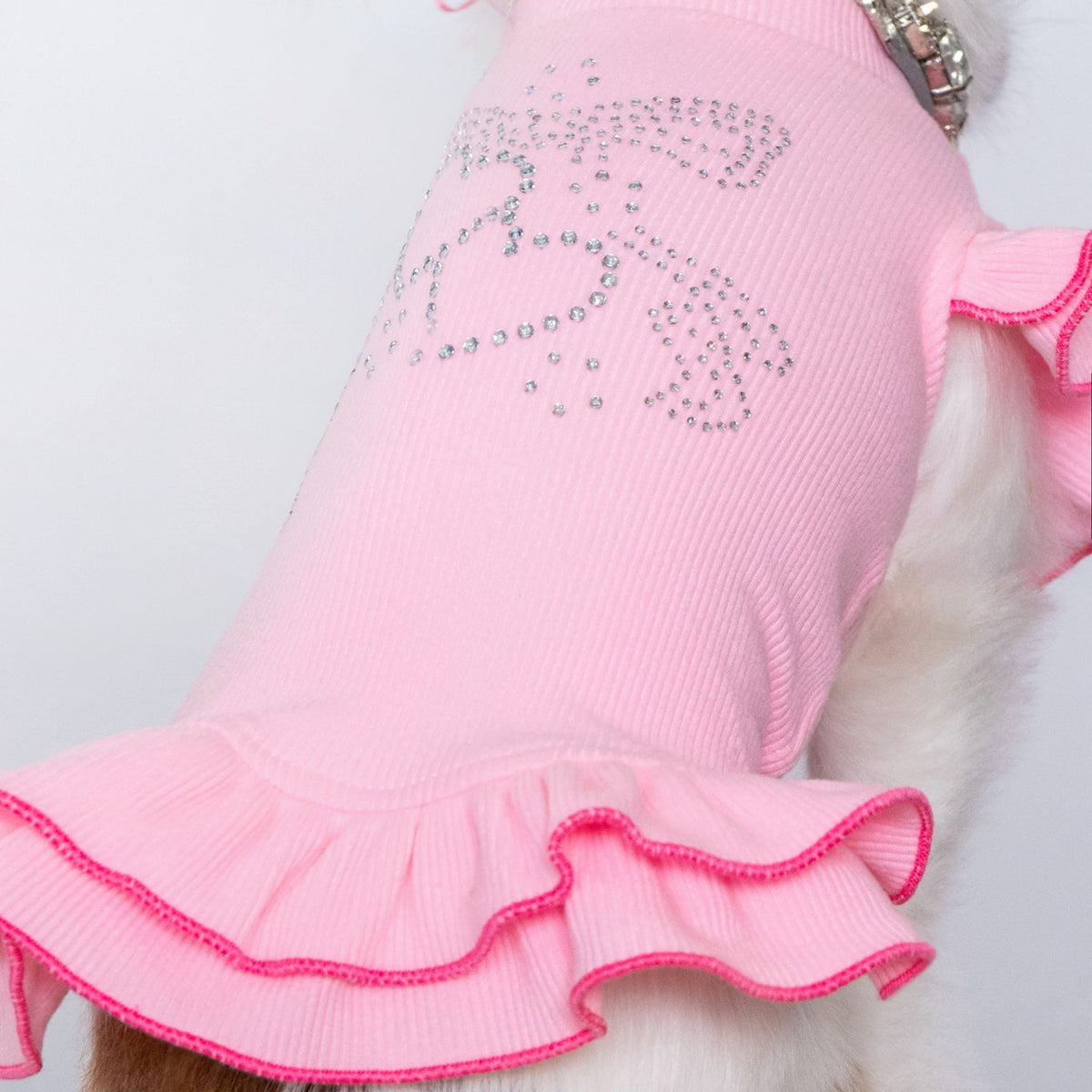Pink Rhinestone Flutter Dress