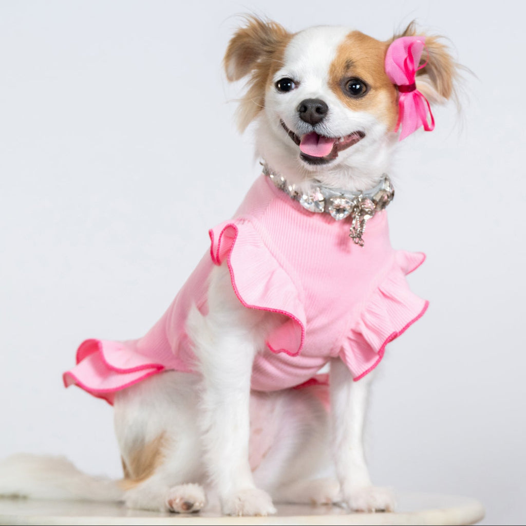 Pink Rhinestone Flutter Dress