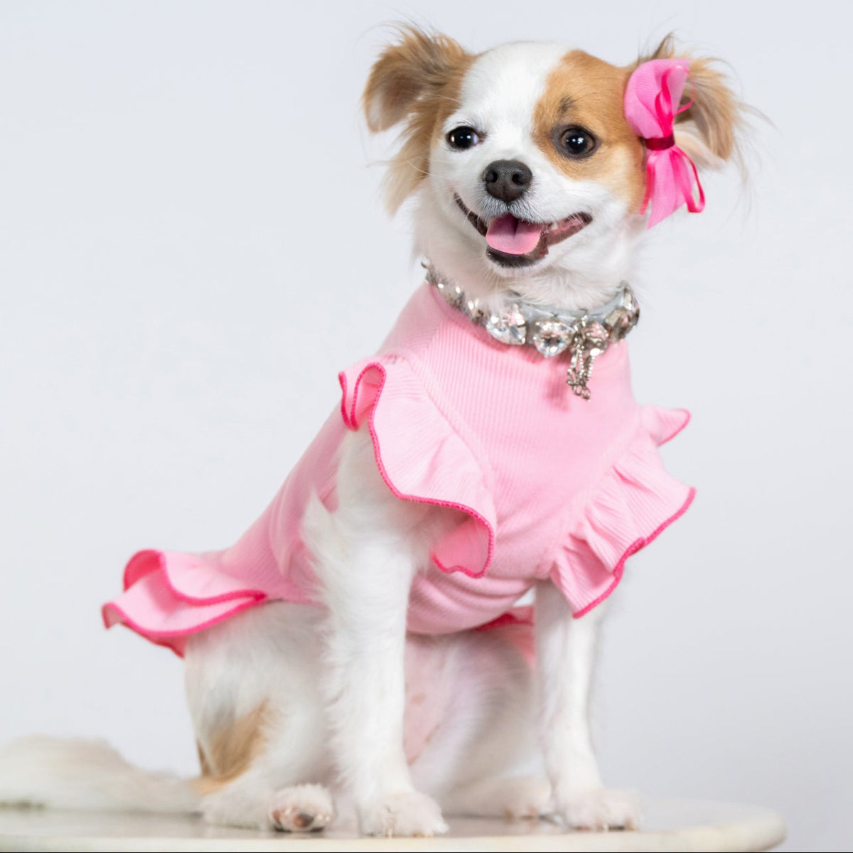 Pink Rhinestone Flutter Dress