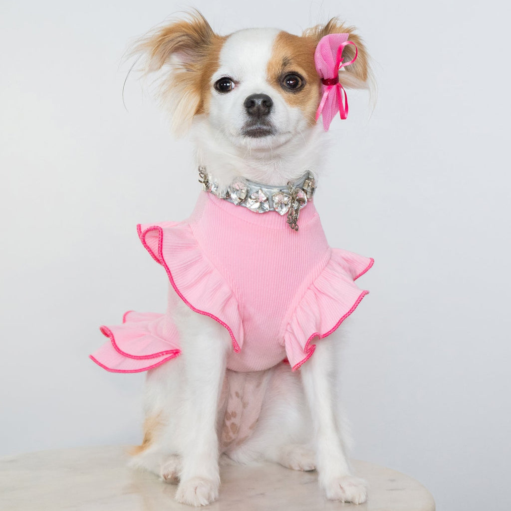 Pink Rhinestone Flutter Dress