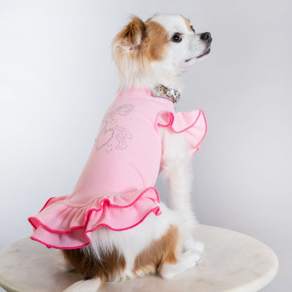 Pink Rhinestone Flutter Dress