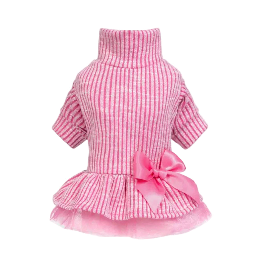 Turtleneck Knitted Tulle Dress