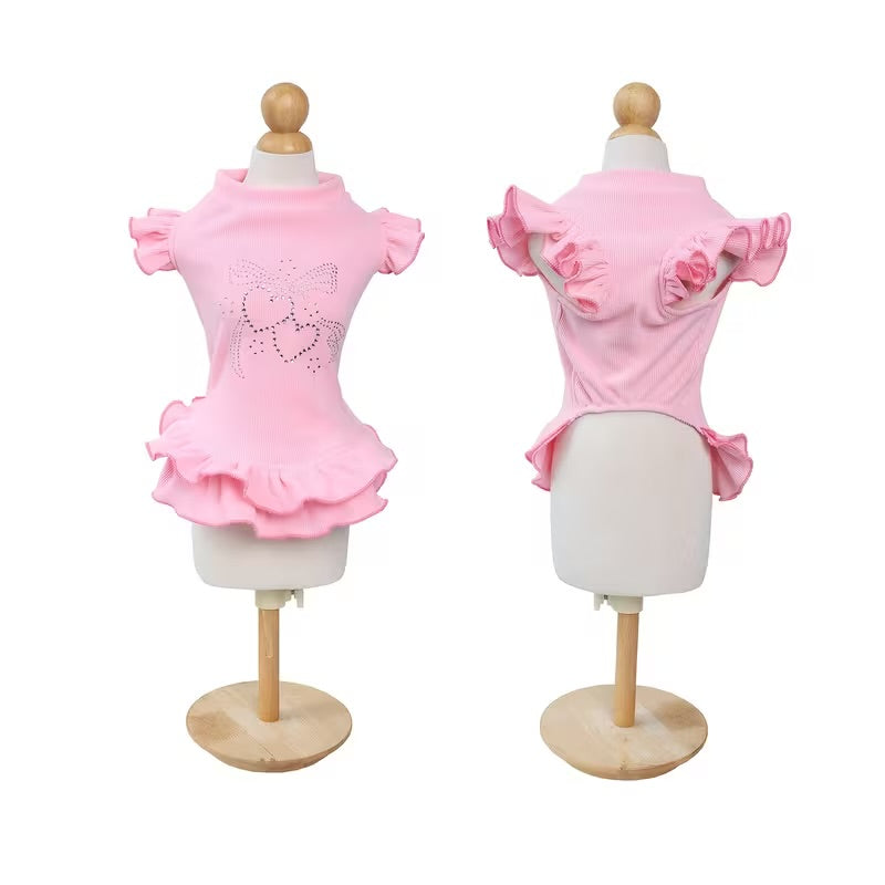 Pink Rhinestone Flutter Dress