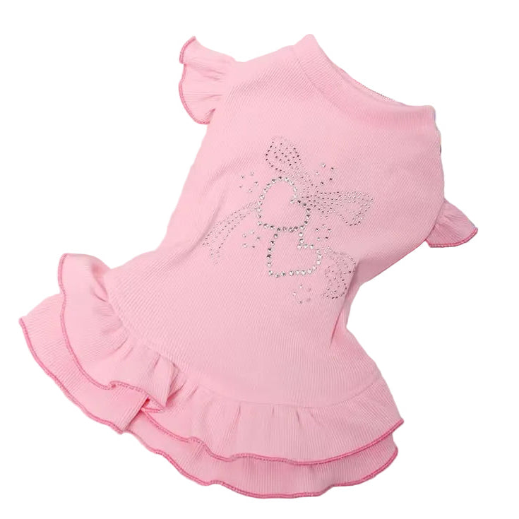 Pink Rhinestone Flutter Dress