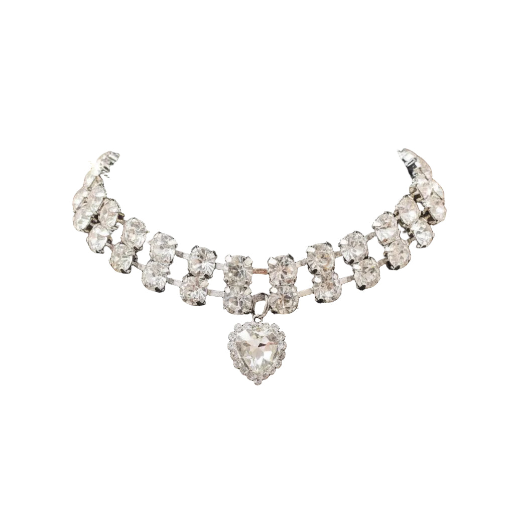 2-Strand Crystal Diamond Necklace with Heart Pendant