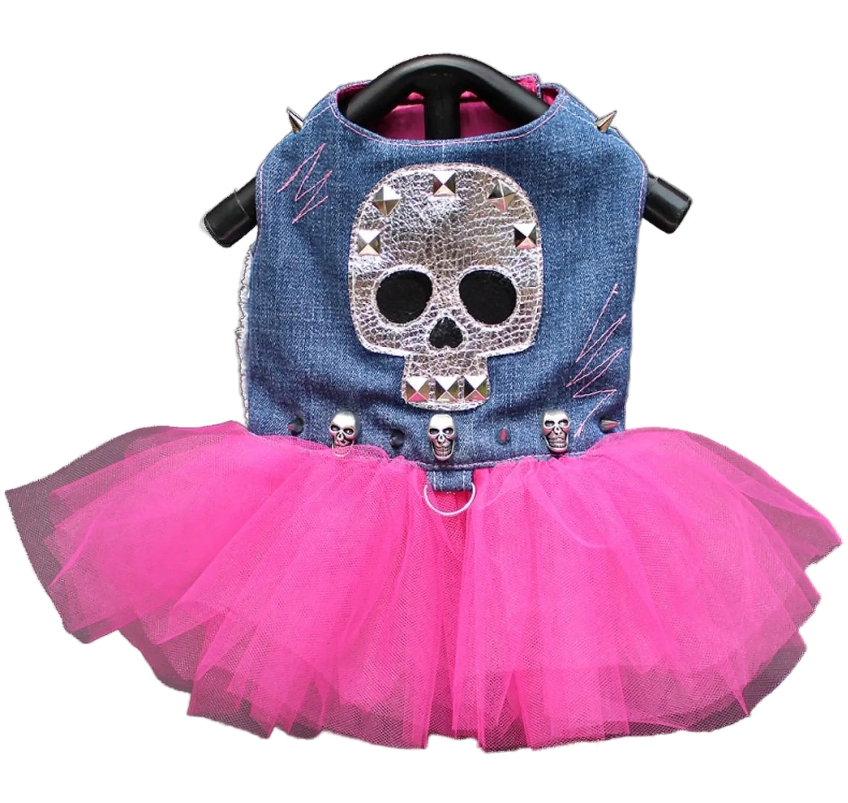 Upcycled Denim Skull Rocker Harness Dress