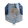 Upcycled Denim Crystal Skull Denim Harness Vest