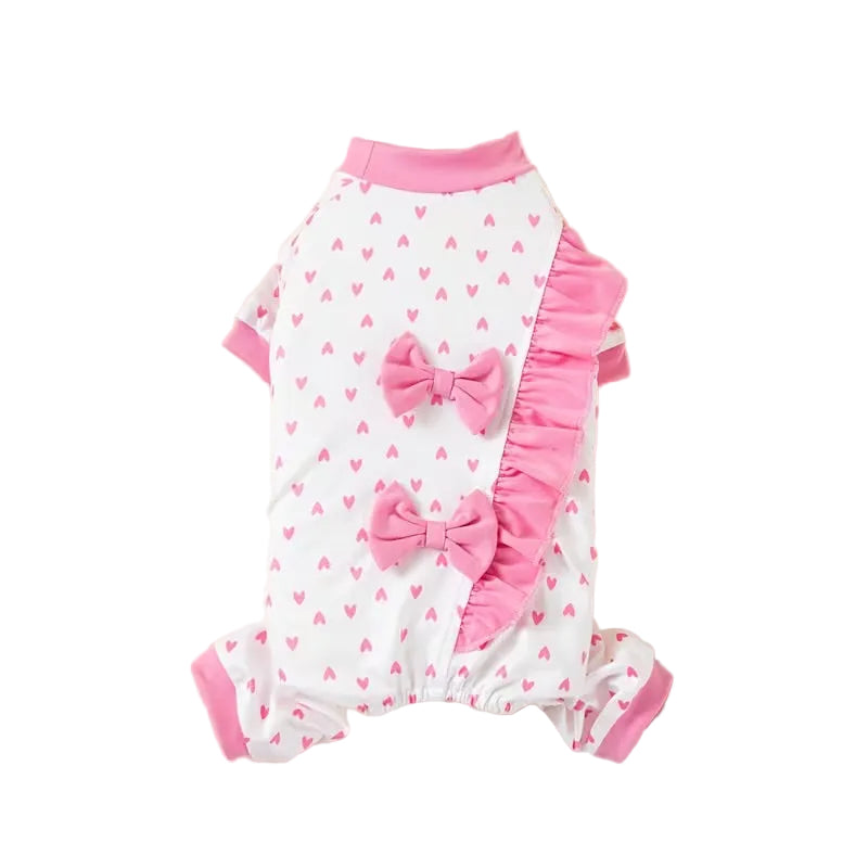 White & Pink Bow Ruffle Pajama