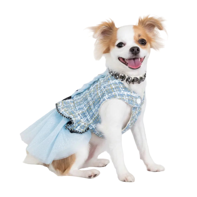 Blue Tweed Couture Tulle Dress