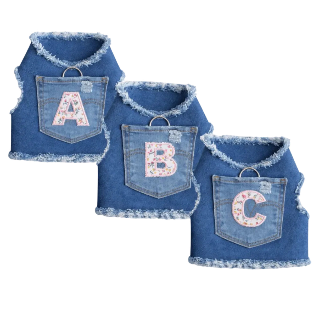 Denim Harness with Floral Initial