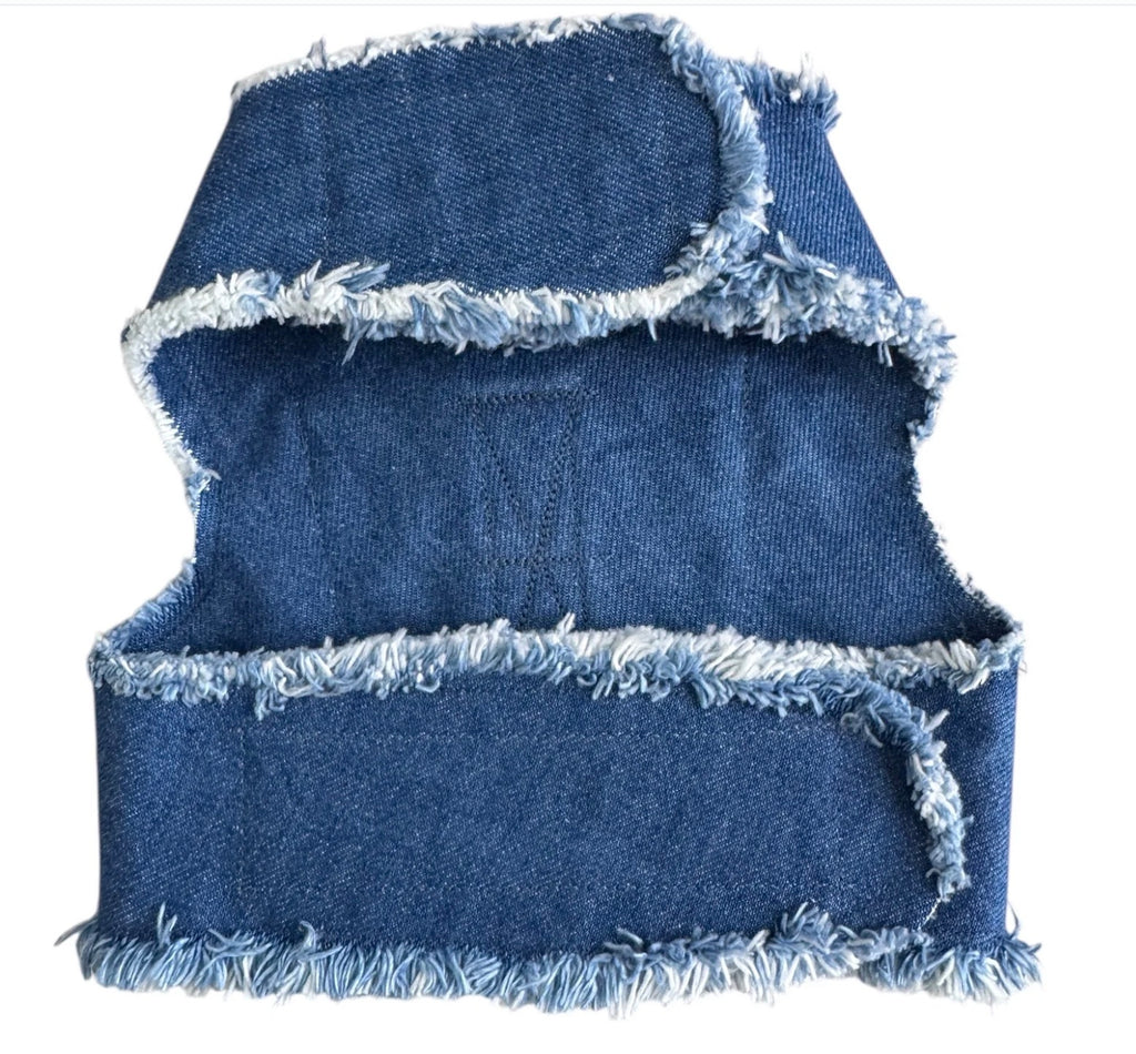 Denim Harness with Floral Initial
