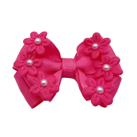 Hot Pink 3D Floral Pearl Bow